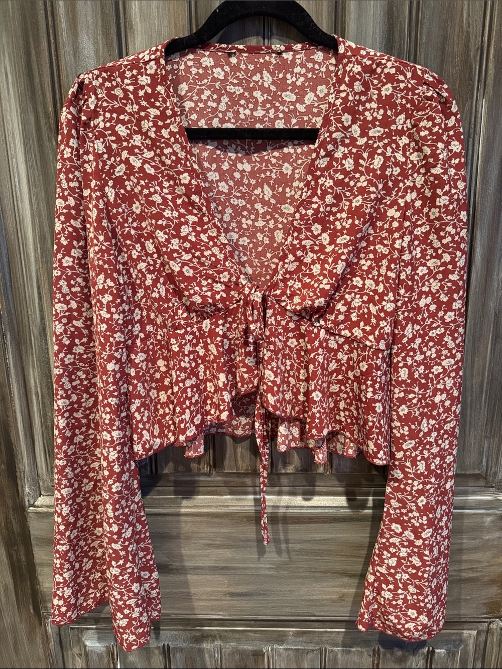 Floral Tie-Front Crop Top in Rust Floral